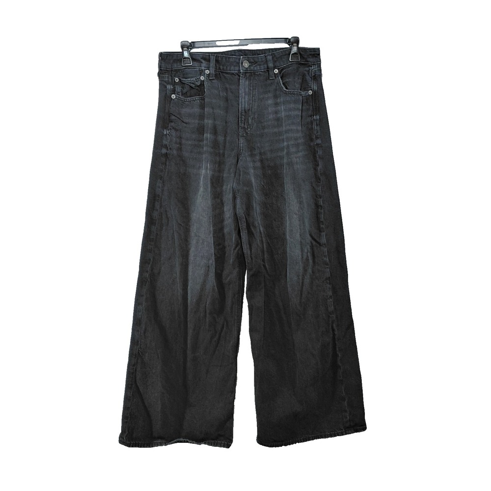 American Eagle Super High Rise Ultra Wide Leg Jeans‎ Women's Sz 8 Black Denim
